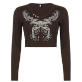 Fitted Aesthetic Tribal Long Sleeve Top